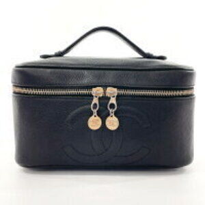 CHANEL Vanity Coco Mark Handbag Matte Caviar Leather Black